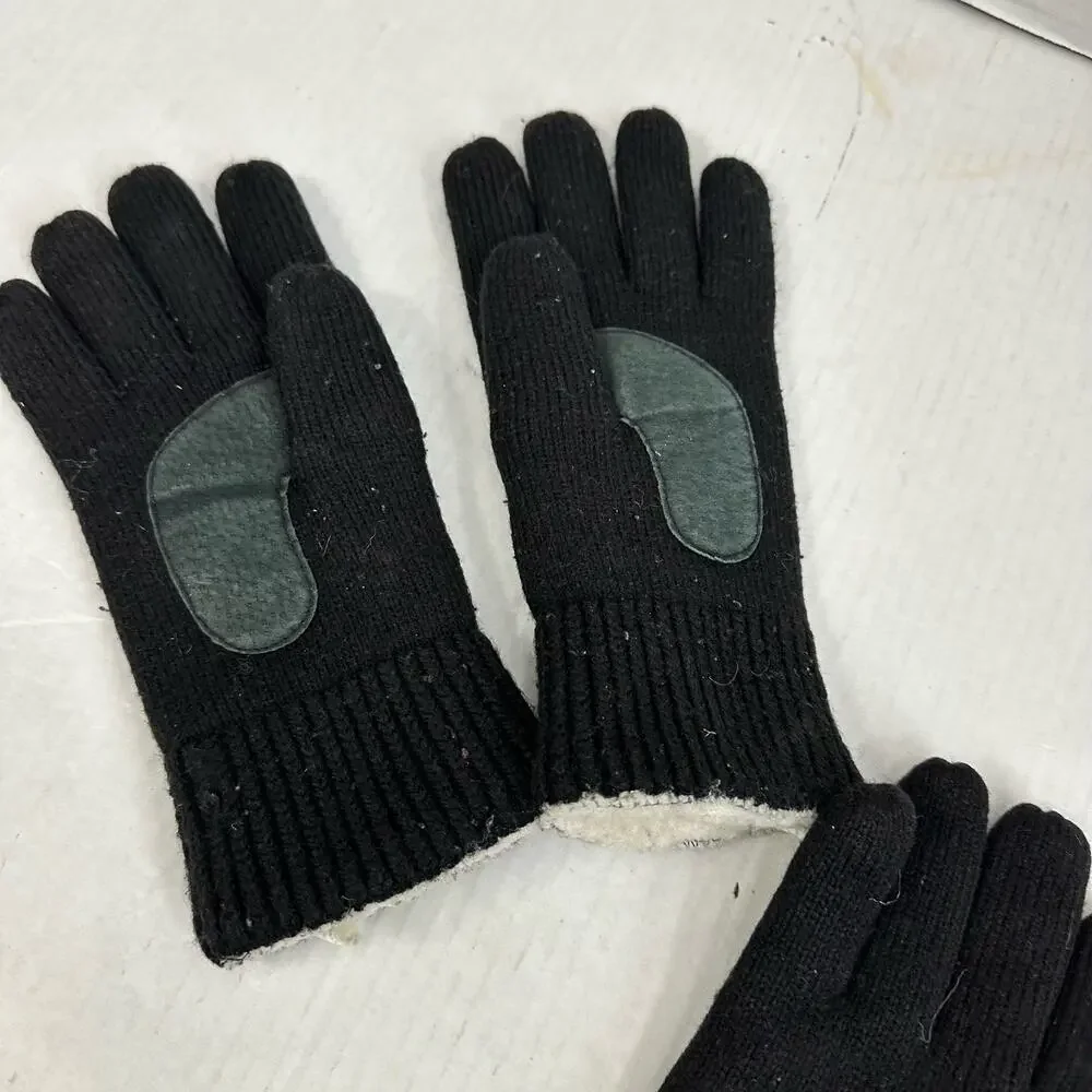 2 Pairs Black Knit Gloves Fleece Sherpa Lined